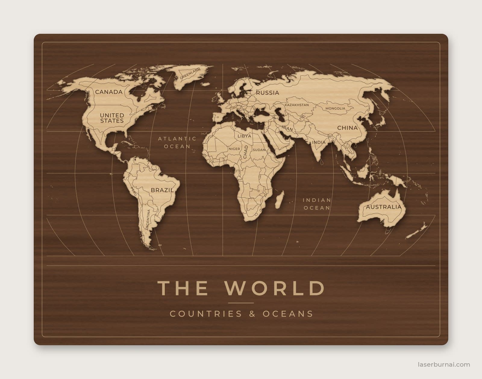 Two-layer world map SVG preview with country labels and ocean backboard