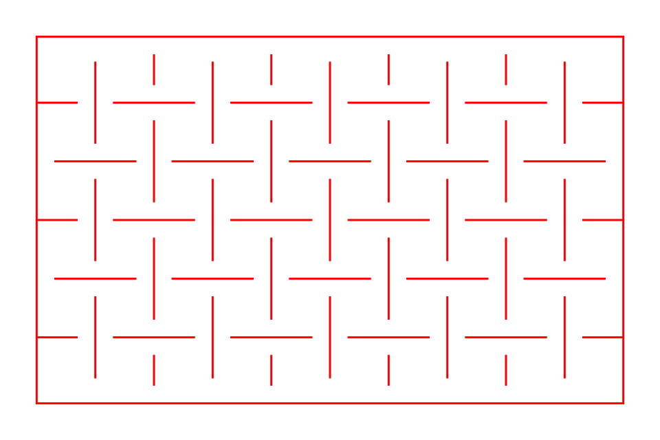Auxetic living hinge pattern: checkerboard grid of horizontal and vertical slits forming rotating squares that bend in two directions