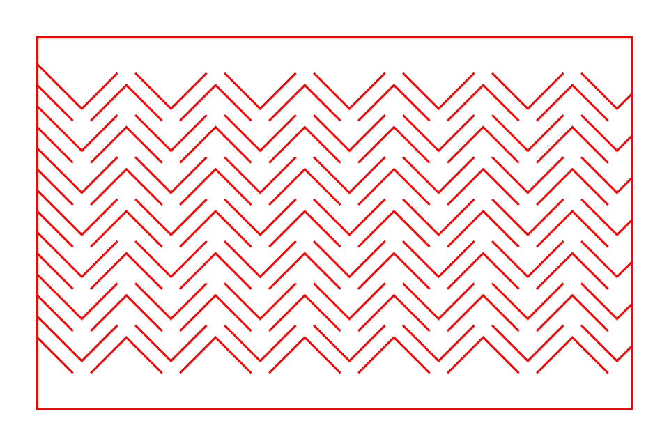 Chevron living hinge pattern: nested arrowhead laser cuts in a herringbone layout
