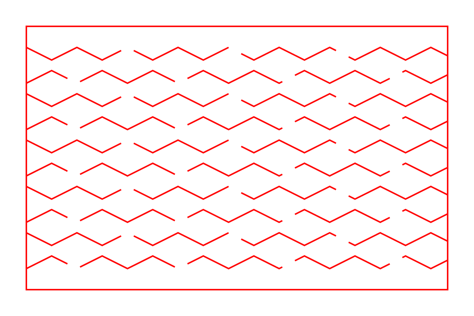 Diamond living hinge pattern: mirrored zigzag laser cuts leaving a chain of diamond-shaped strips