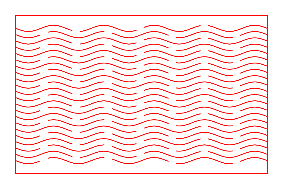 Wave living hinge pattern: offset rows of sine-wave laser cuts for a flexible plywood panel