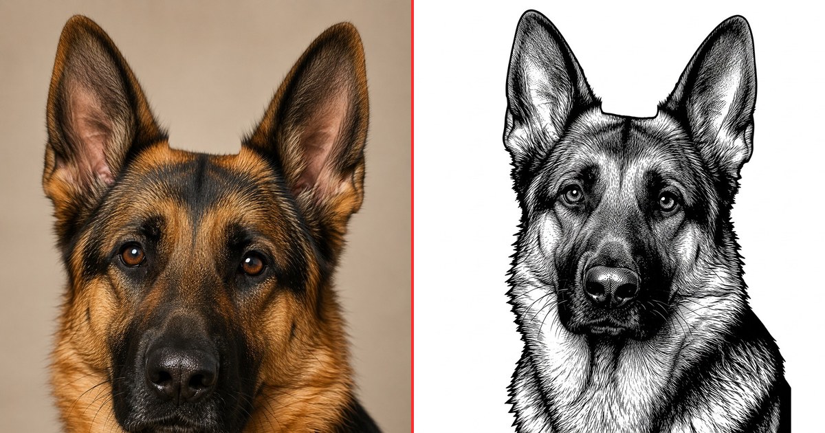 Photo to Engrave example — before and after