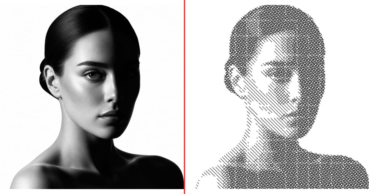 Single Line Art example — before and after